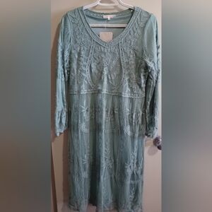 NWT Orange Creek Green Lace Midi Dress Size M/L Wedding Guest Cottagecore